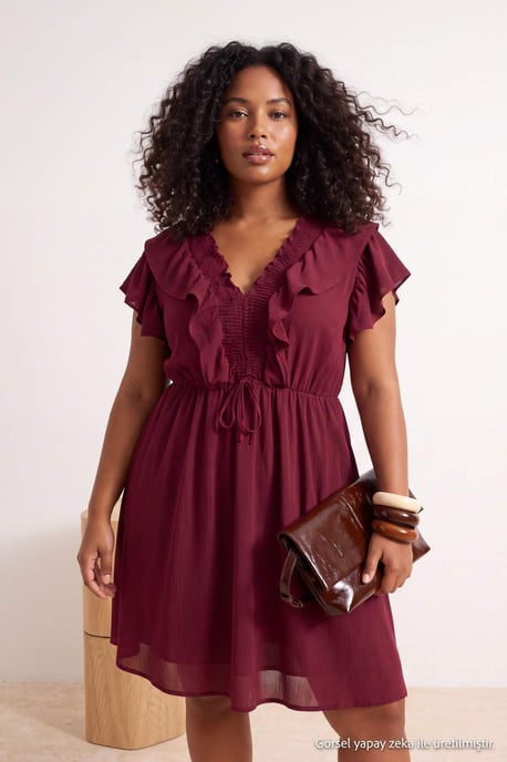 Trendyol Curve Dam Vinröd Enfärgad Midi Ärmlös Casual A-linje Plus size Klänning - Image 2