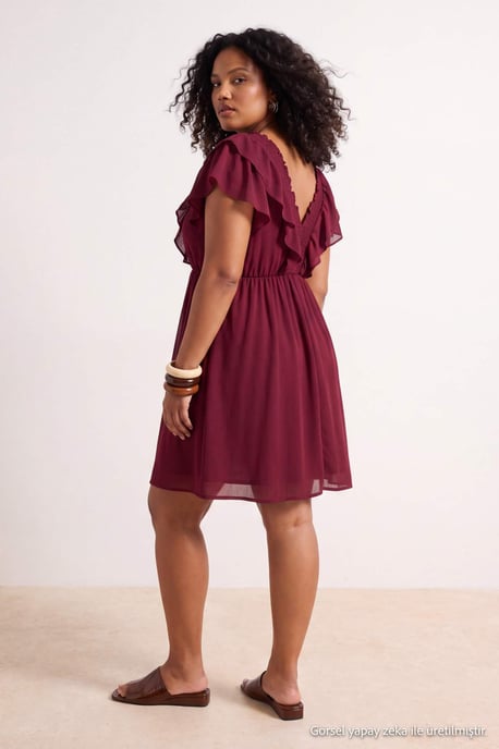 Trendyol Curve Dam Vinröd Enfärgad Midi Ärmlös Casual A-linje Plus size Klänning - Image 4