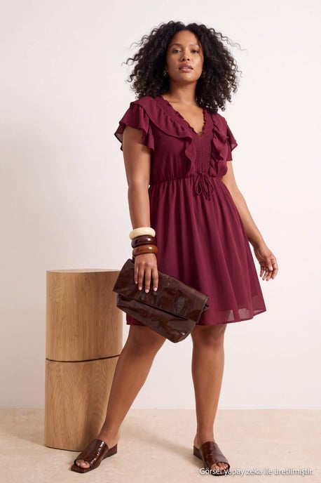 Trendyol Curve Dam Vinröd Enfärgad Midi Ärmlös Casual A-linje Plus size Klänning - Image 6