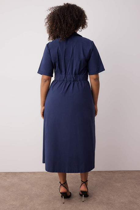 Trendyol Curve Dam Mörkblå Enfärgad Midi Kort Casual Rak Plus size Klänning - Image 3