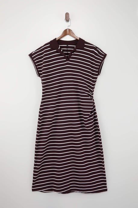 Trendyol Curve Dam Vinröd Randig Midi Kort Casual A-linje Plus size Klänning - Image 2