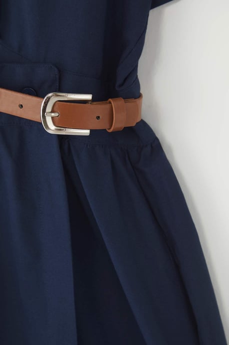 Trendyol Curve Dam Mörkblå Enfärgad Midi Kort Casual Rak Plus size Klänning - Image 5