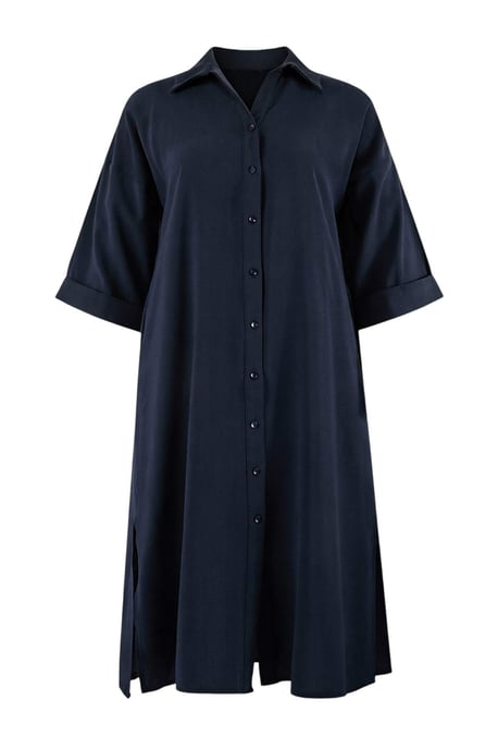 Trendyol Curve Dam Mörkblå Enfärgad Midi Ärmlös Casual Skjortklänning Plus size Klänning - Image 3