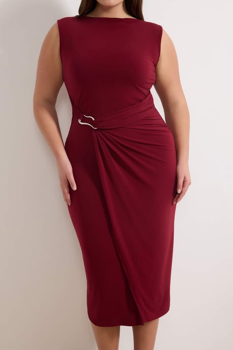 Trendyol Curve Dam Vinröd Enfärgad Midi Ärmlös Casual Bodycon Plus size Klänning - Image 2