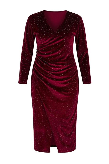 Trendyol Curve Dam Vinröd Enfärgad Midi Lång Fest A-linje Plus size Klänning - Image 4