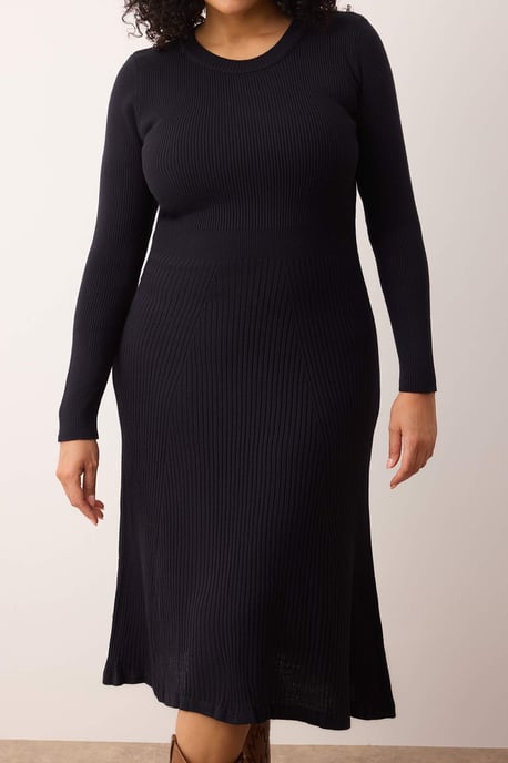 Trendyol Curve Dam Mörkblå Enfärgad Midi Lång Casual A-linje Plus size Klänning - Image 2