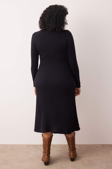 Trendyol Curve Dam Mörkblå Enfärgad Midi Lång Casual A-linje Plus size Klänning - Image 3