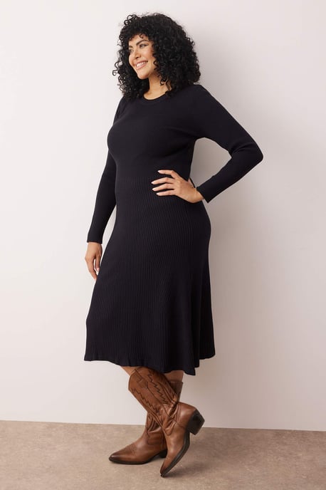 Trendyol Curve Dam Mörkblå Enfärgad Midi Lång Casual A-linje Plus size Klänning - Image 6
