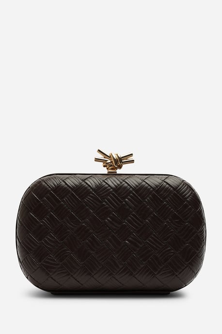 Where's That From Womens Helixa Leather Woven Hard Shell Clutch Bag with Knot Clasp Detail - Image 2