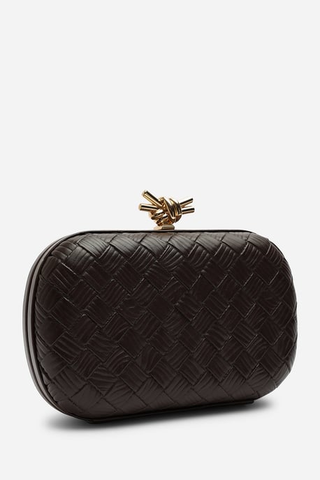 Where's That From Womens Helixa Leather Woven Hard Shell Clutch Bag with Knot Clasp Detail - Image 3