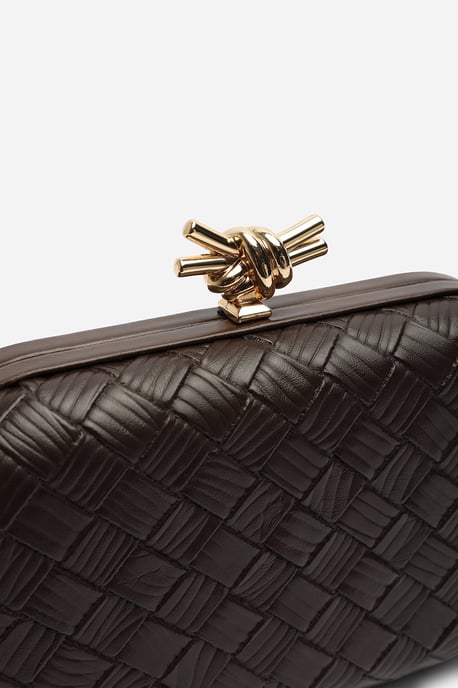 Where's That From Womens Helixa Leather Woven Hard Shell Clutch Bag with Knot Clasp Detail - Image 4