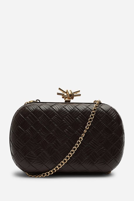 Where's That From Womens Helixa Leather Woven Hard Shell Clutch Bag with Knot Clasp Detail - Image 5
