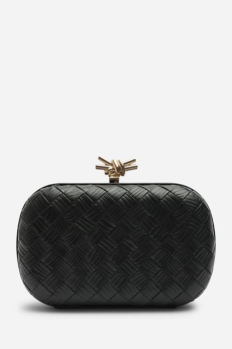 Where's That From Womens Helixa Leather Woven Hard Shell Clutch Bag with Knot Clasp Detail - Image 2