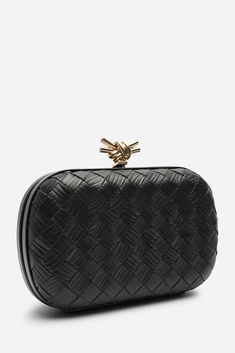 Where's That From Womens Helixa Leather Woven Hard Shell Clutch Bag with Knot Clasp Detail - Image 3