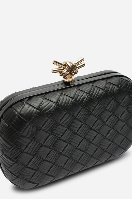 Where's That From Womens Helixa Leather Woven Hard Shell Clutch Bag with Knot Clasp Detail - Image 4