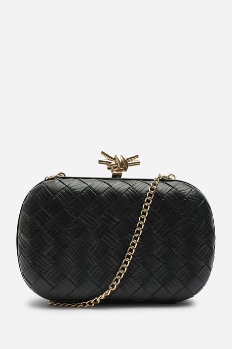 Where's That From Womens Helixa Leather Woven Hard Shell Clutch Bag with Knot Clasp Detail - Image 5