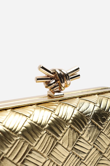 Where's That From Womens Helixa Leather Woven Hard Shell Clutch Bag with Knot Clasp Detail - Image 2