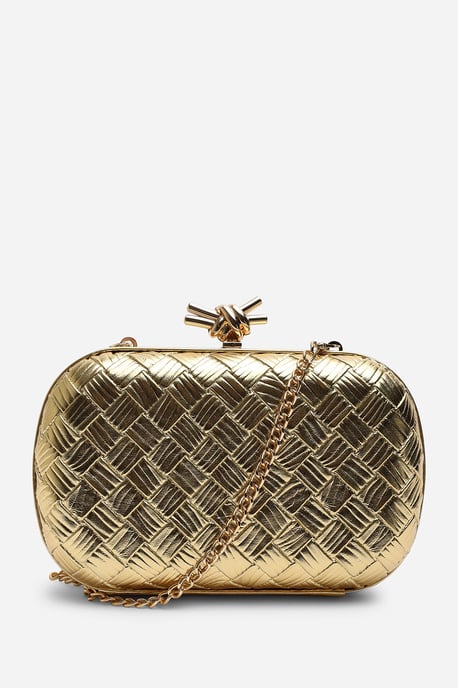 Where's That From Womens Helixa Leather Woven Hard Shell Clutch Bag with Knot Clasp Detail - Image 3