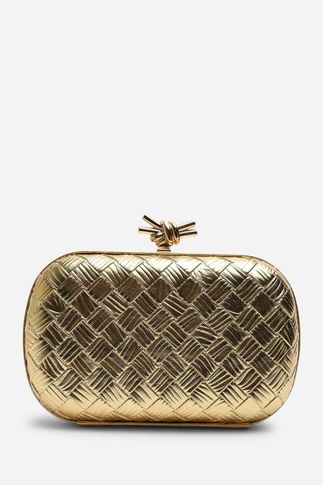 Where's That From Womens Helixa Leather Woven Hard Shell Clutch Bag with Knot Clasp Detail - Image 4