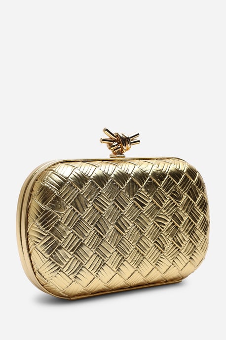 Where's That From Womens Helixa Leather Woven Hard Shell Clutch Bag with Knot Clasp Detail - Image 5