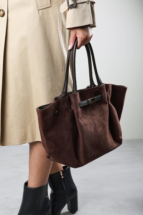 Where's That From Womens 'Dove' Suede Handheld Tote Bag - Image 5