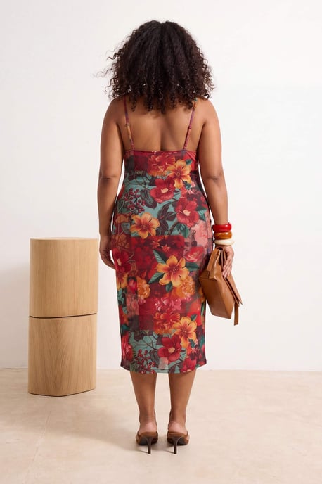 Trendyol Curve Dam Flerfärgad Blommig Midi Ärmlös Rak Plus size Klänning - Image 3
