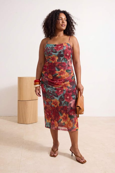 Trendyol Curve Dam Flerfärgad Blommig Midi Ärmlös Rak Plus size Klänning - Image 6