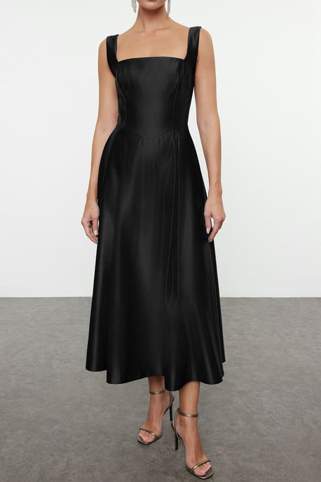 TRENDYOLMİLLA Women's Black Plain Midi Sleeveless Stylish/Night Skater Dresses - Image 2