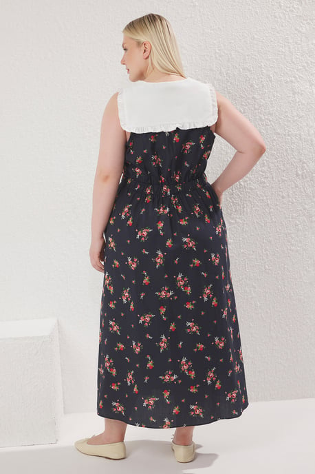Trendyol Curve Dam Flerfärgad Blommig Midi Ärmlös Casual A-linje Plus size Klänning - Image 3