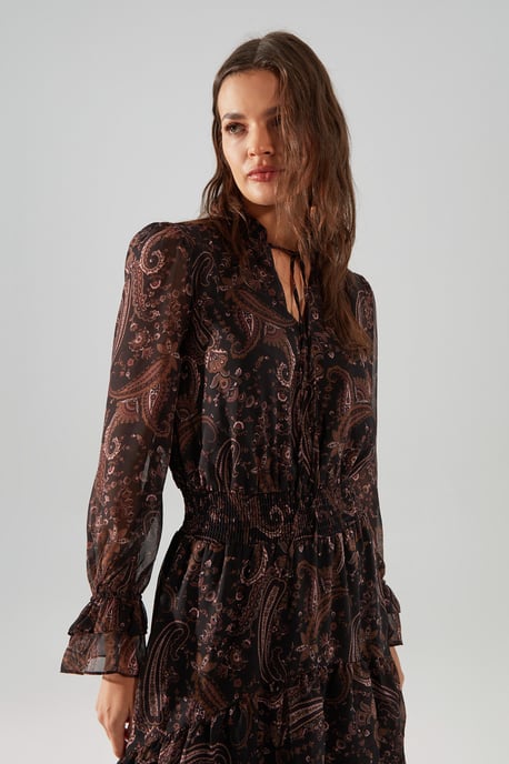 TRENDYOLMİLLA Women's Multicolor Paisley Midi Long Evening / Daily Skater Dresses - Image 2