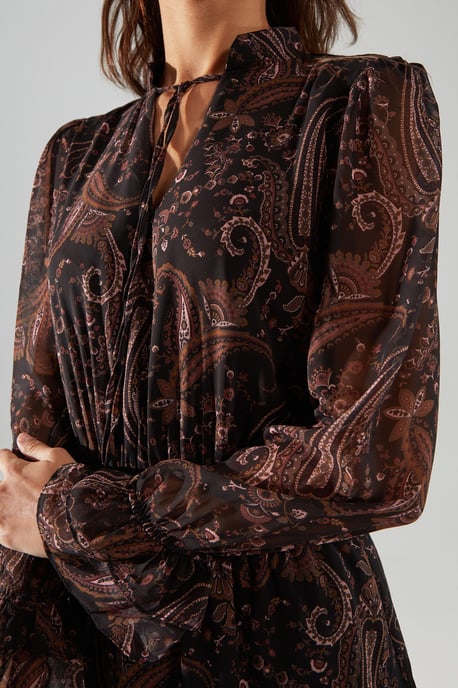 TRENDYOLMİLLA Women's Multicolor Paisley Midi Long Evening / Daily Skater Dresses - Image 3