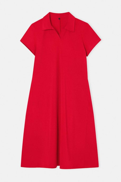 Trendyol Curve Dam Röd Enfärgad Midi Kort Casual A-linje Plus size Klänning - Image 3