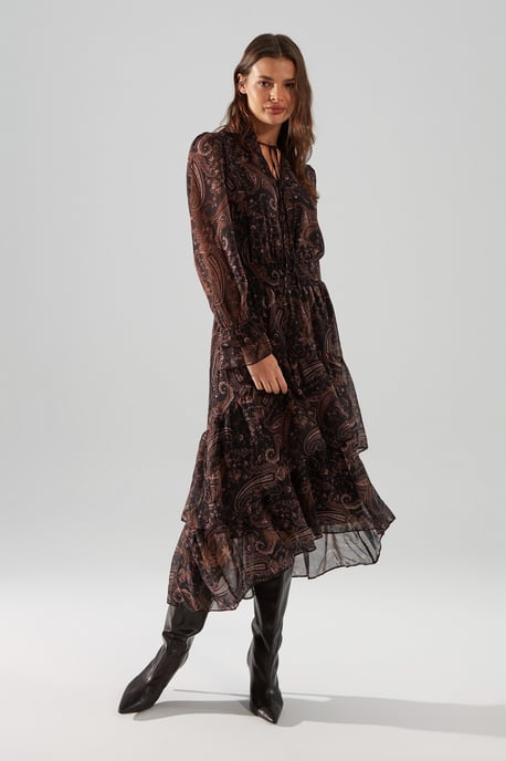 TRENDYOLMİLLA Women's Multicolor Paisley Midi Long Evening / Daily Skater Dresses - Image 5