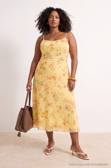 Trendyol Curve Dam Flerfärgad Blommig Midi Ärmlös Bodycon Plus size Klänning - Image 1