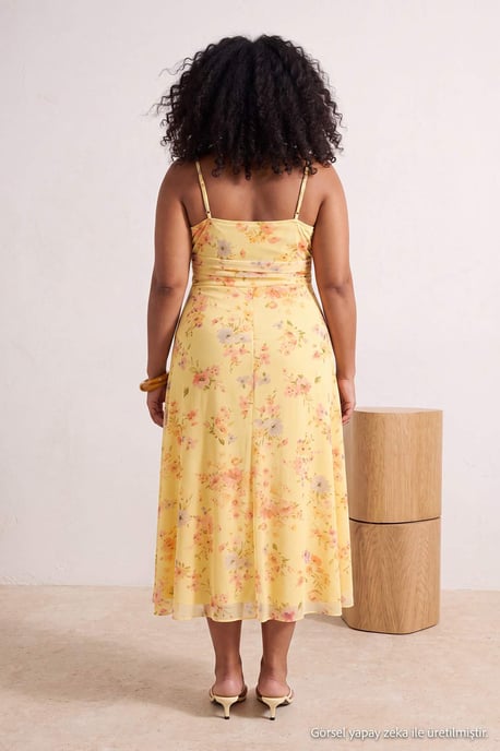 Trendyol Curve Dam Flerfärgad Blommig Midi Ärmlös Bodycon Plus size Klänning - Image 2
