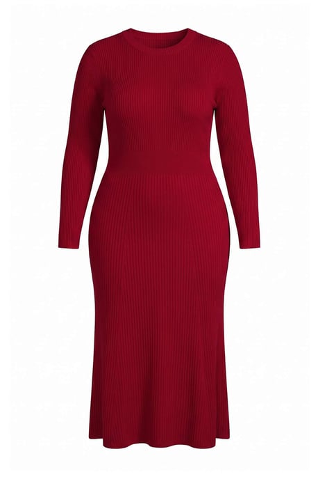 Trendyol Curve Dam Röd Enfärgad Midi Lång Casual A-linje Plus size Klänning - Image 4