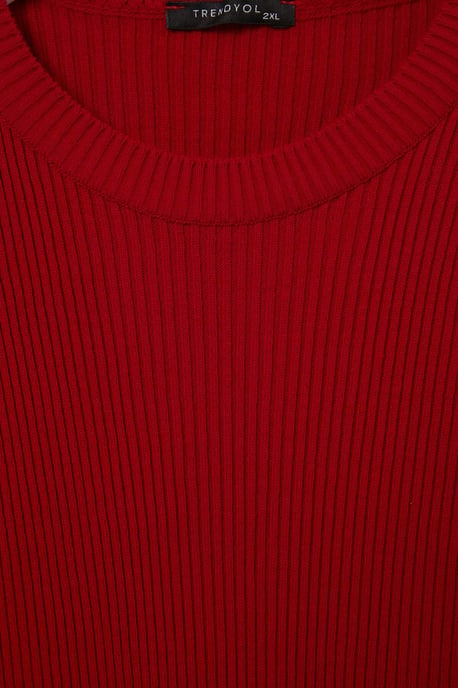 Trendyol Curve Dam Röd Enfärgad Midi Lång Casual A-linje Plus size Klänning - Image 5