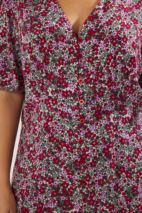 Trendyol Curve Dam Flerfärgad Blommig Midi Kort Casual Skjortklänning Plus size Klänning - Image 3