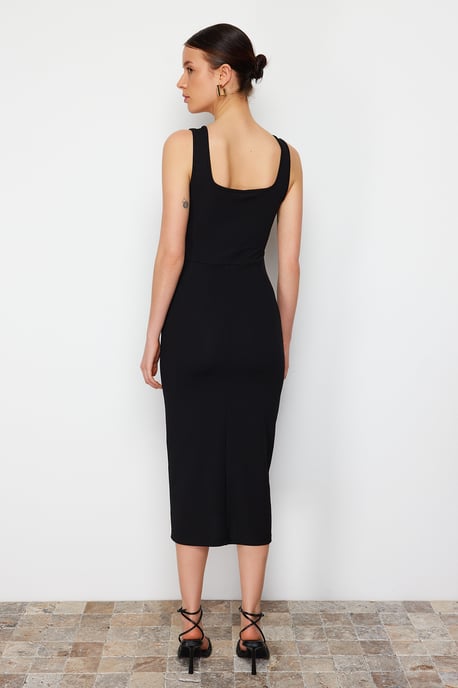 TRENDYOLMİLLA Women's Black Plain Midi Sleeveless Evening / Daily Bodycon Dresses - Image 2