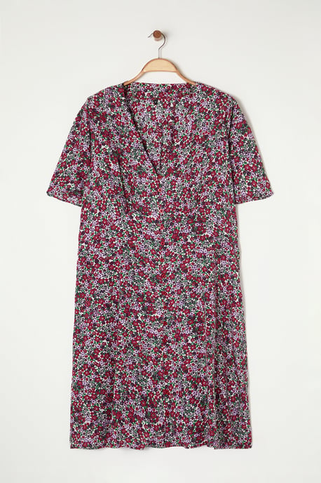 Trendyol Curve Dam Flerfärgad Blommig Midi Kort Casual Skjortklänning Plus size Klänning - Image 5