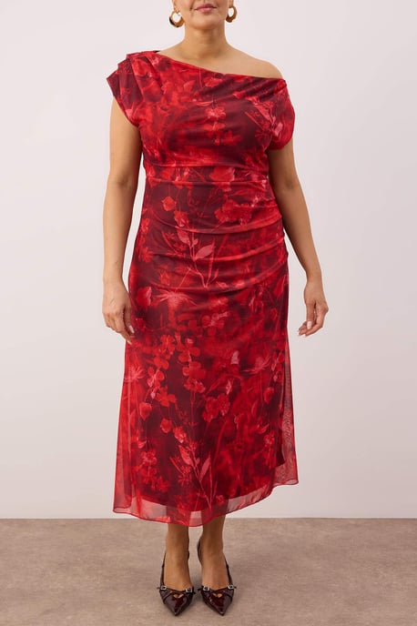 Trendyol Curve Dam Röd Blommig Midi Ärmlös Casual A-linje Plus size Klänning - Image 2