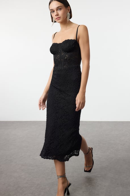 TRENDYOLMİLLA Dam Svart Enfärgad Midi Ärmlös Elegant/Kväll Bodycon Klänningar - Image 2