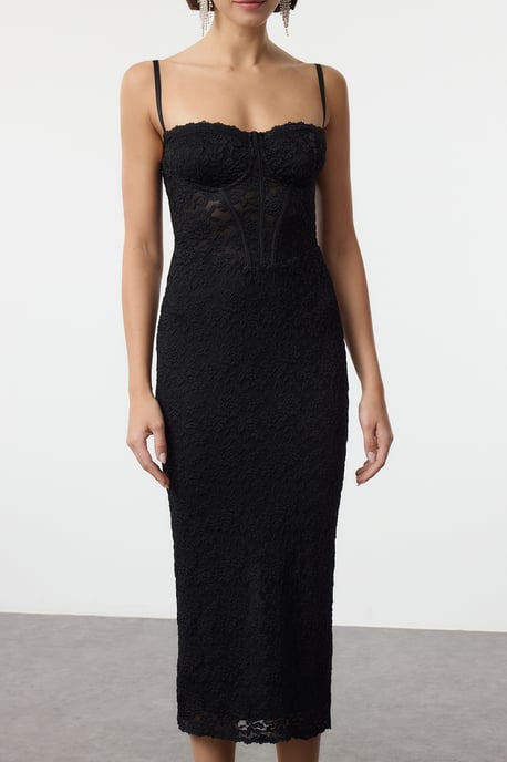 TRENDYOLMİLLA Dam Svart Enfärgad Midi Ärmlös Elegant/Kväll Bodycon Klänningar - Image 3