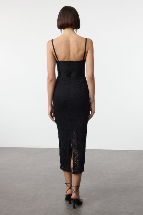 TRENDYOLMİLLA Dam Svart Enfärgad Midi Ärmlös Elegant/Kväll Bodycon Klänningar - Image 5