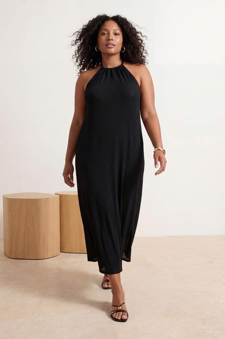 Trendyol Curve Dam Svart Enfärgad Midi Ärmlös Casual Rak Plus size Klänning - Image 6