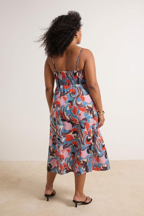 Trendyol Curve Dam Flerfärgad Grafiskt Midi Kort A-linje Plus size Klänning - Image 4