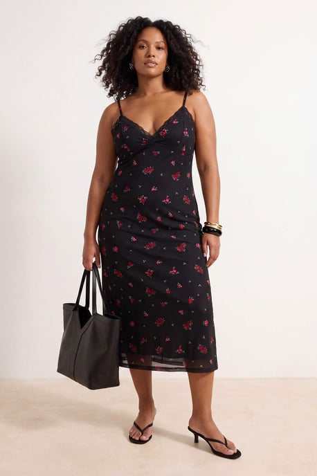 Trendyol Curve Dam Flerfärgad Blommig Midi Ärmlös Casual Bodycon Plus size Klänning - Image 2