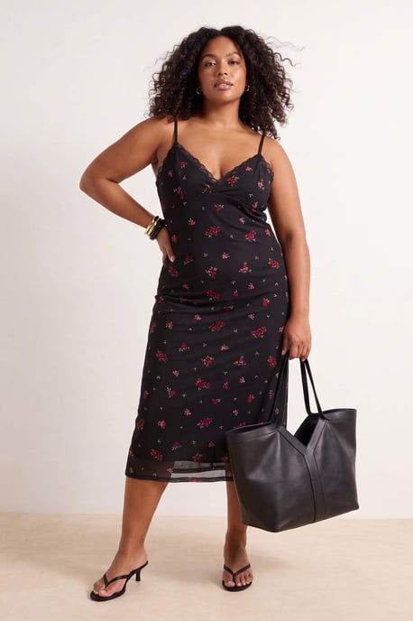 Trendyol Curve Dam Flerfärgad Blommig Midi Ärmlös Casual Bodycon Plus size Klänning - Image 6
