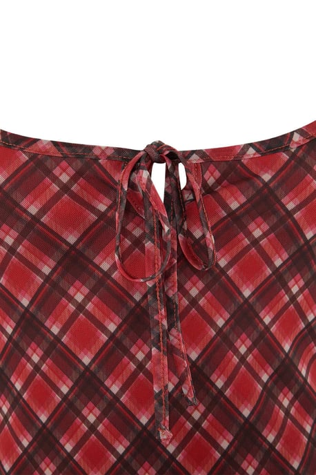 Trendyol Curve Dam Röd Rutig Midi Ärmlös Casual A-linje Plus size Klänning - Image 4