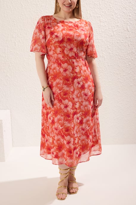 Trendyol Curve Dam Flerfärgad Djurmönster Midi Kort Casual A-linje Plus size Klänning - Image 2
